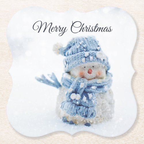 Photo of a Cute Snowman in Winter _ Christmas Paper Coaster