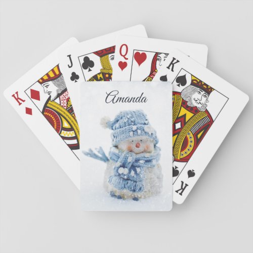 Photo of a Cute Snowman in Winter _ Christmas Poker Cards