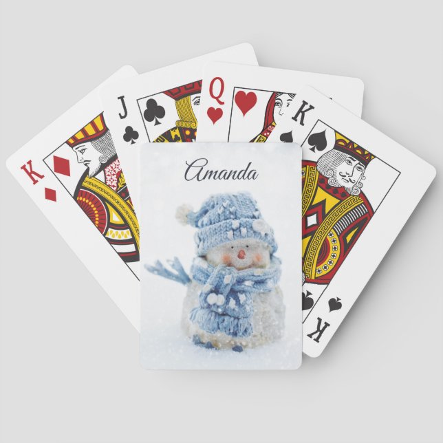 Photo of a Cute Snowman in Winter - Christmas Poker Cards (Back)