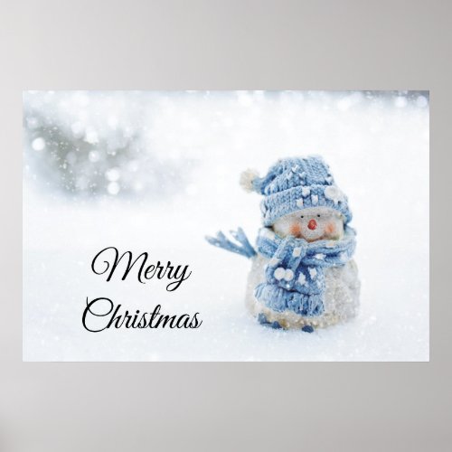 Photo of a Cute Snowman in Winter _ Christmas Poster