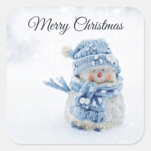 Photo of a Cute Snowman in Winter _ Christmas Square Sticker