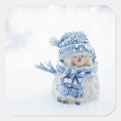 Photo of a Cute Snowman in Winter _ Christmas Square Sticker