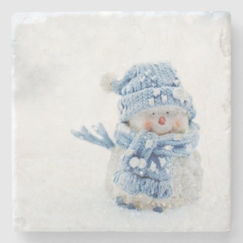 Photo of a Cute Snowman in Winter _ Christmas Stone Coaster