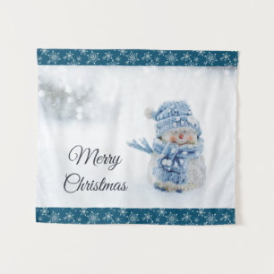 Photo of a Cute Snowman in Winter - Christmas Tapestry