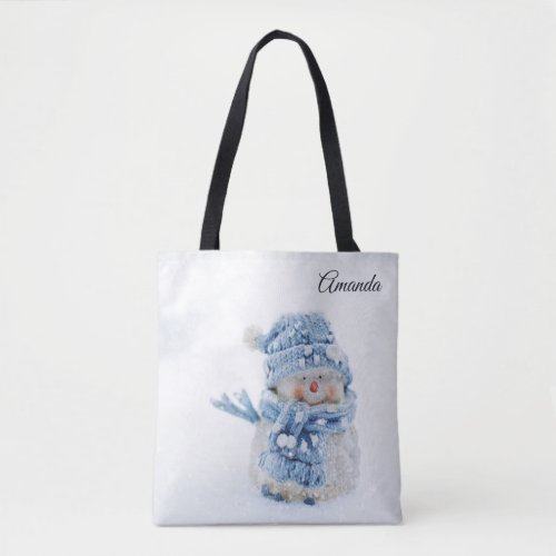 Photo of a Cute Snowman in Winter _ Christmas Tote Bag