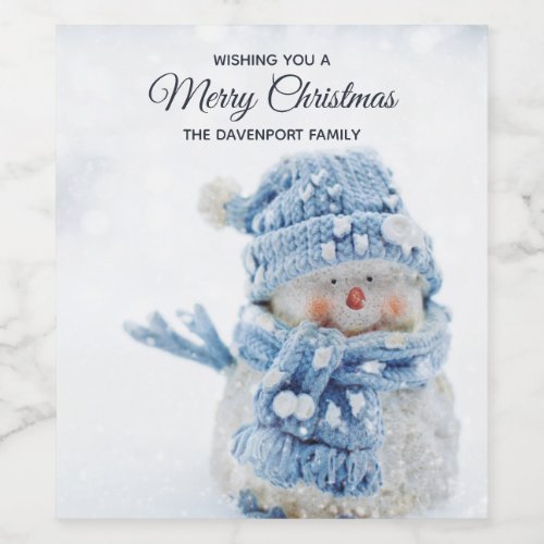 Photo of a Cute Snowman in Winter _ Christmas Wine Label