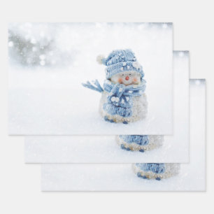 Photo of a Cute Snowman in Winter - Christmas Wrapping Paper Sheets