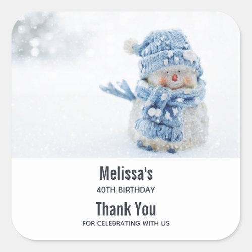 Photo of a Cute Snowman in Winter _ Favor Square Sticker