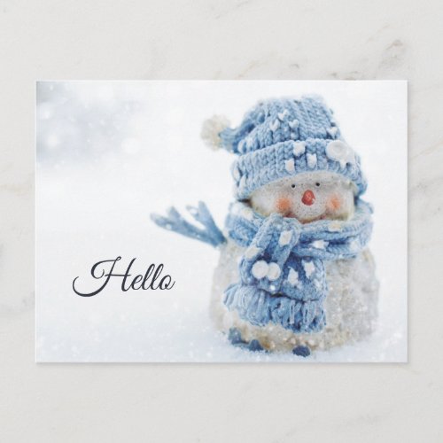 Photo of a Cute Snowman in Winter _ Hello Postcard