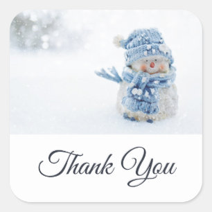 Photo of a Cute Snowman in Winter Thank You Square Sticker