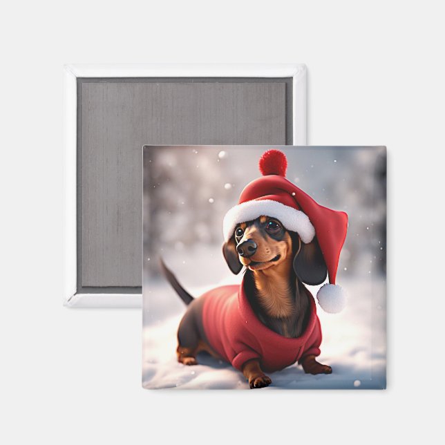 Photo of a dachshund with Christmas Hat Magnet (Front/Back)