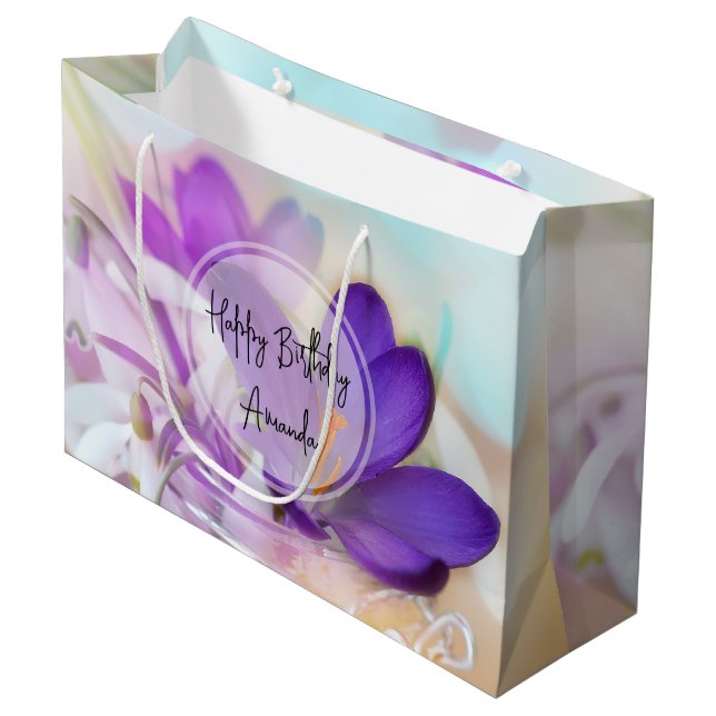 Photo of a Pretty Purple Spring Crocus Birthday Large Gift Bag (Front Angled)