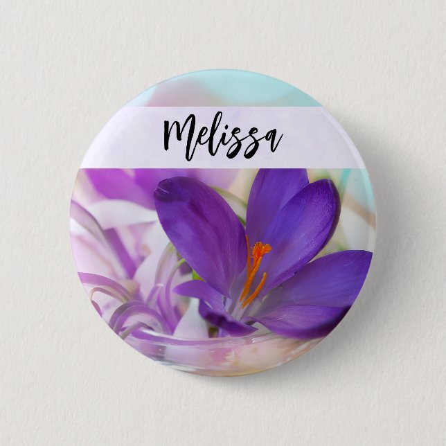 Photo of a Pretty Purple Spring Crocus Button (Front)