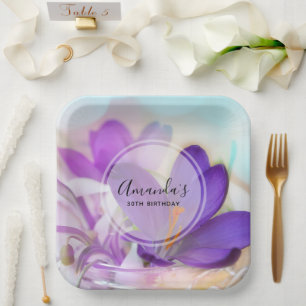 Photo of a Pretty Purple Spring Crocus Event Paper Plates