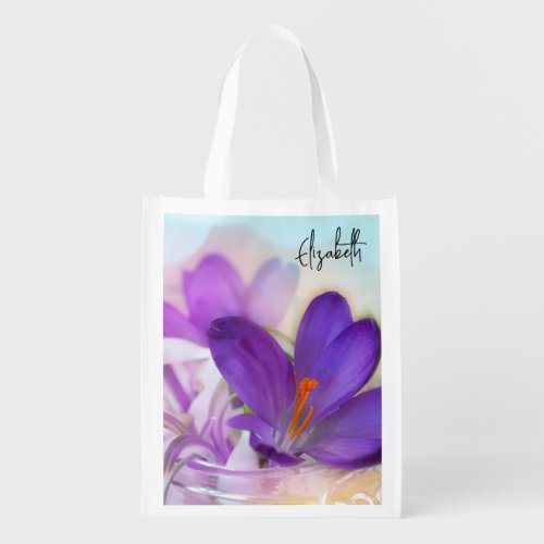 Photo of a Pretty Purple Spring Crocus Grocery Bag