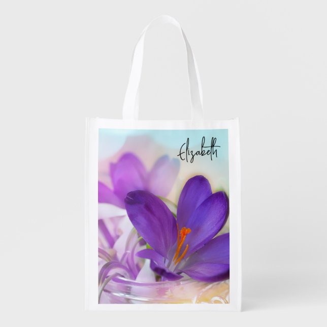 Photo of a Pretty Purple Spring Crocus Grocery Bag (Front)