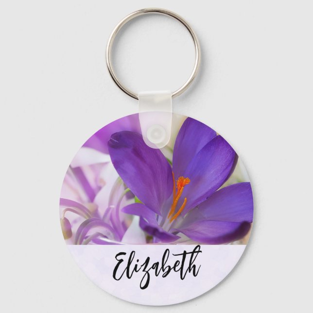 Photo of a Pretty Purple Spring Crocus Keychain (Front)