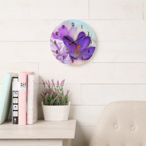 Photo of a Pretty Purple Spring Crocus Large Clock