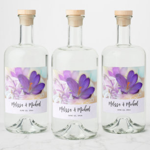 Photo of a Pretty Purple Spring Crocus Liquor Bottle Label