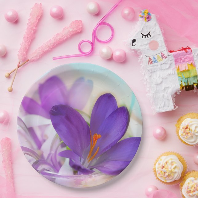 Photo of a Pretty Purple Spring Crocus Paper Plates (Party)
