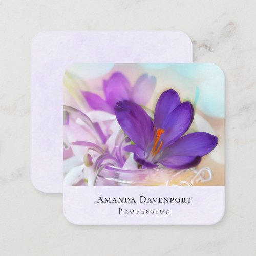 Photo of a Pretty Purple Spring Crocus Square Business Card