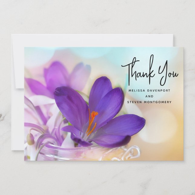 Photo of a Pretty Purple Spring Crocus Thank You Card (Front)