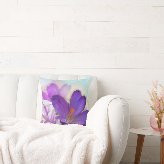 Photo of a Pretty Purple Spring Crocus Throw Pillow (Couch)