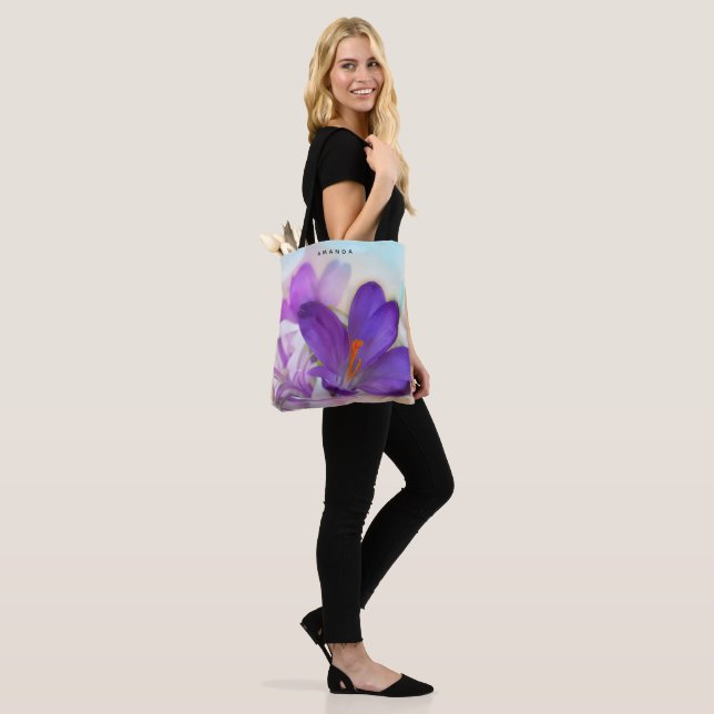  Photo of a Pretty Purple Spring Crocus Tote Bag (On Model)