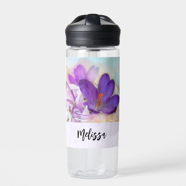 Photo of a Pretty Purple Spring Crocus Water Bottle (Front)