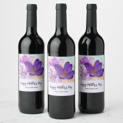 Photo of a Pretty Purple Spring Crocus Wine Label