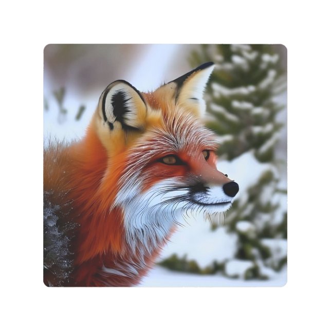 Photo of a Red Fox in the Snow  Metal Print (Front)