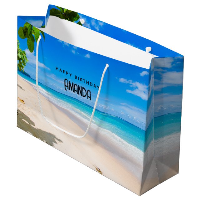 Photo of a Sunny Tropical Beach Birthday Large Gift Bag (Front Angled)