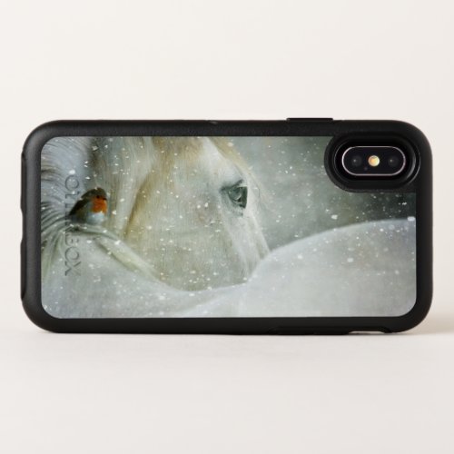 Photo of a White Horse and Bird in Winter OtterBox Symmetry iPhone X Case