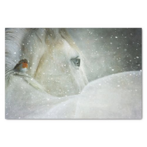 Photo of a White Horse and Bird in Winter Tissue Paper