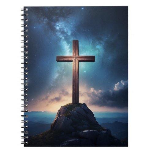 Photo of a wooden cross at night notebook