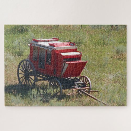 Photo of Abandoned Red Stagecoach in Field Jigsaw Puzzle