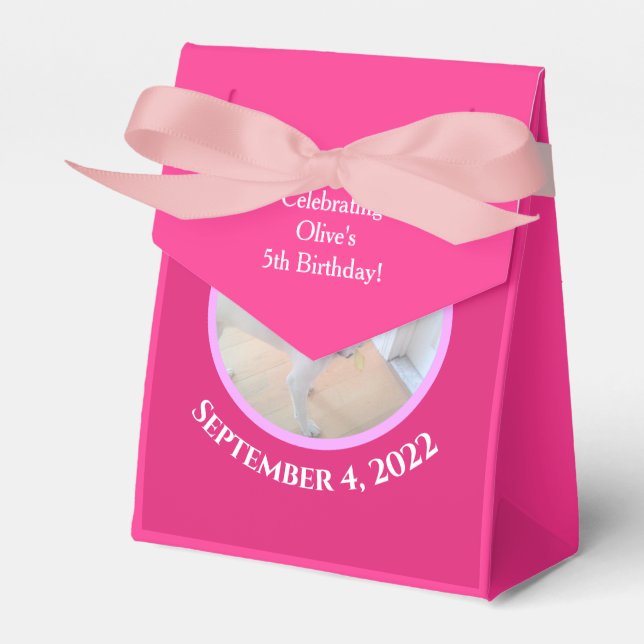 Photo of Adorable Puppy Dog Wearing Hot Pink Scarf Favor Boxes (Front Side)