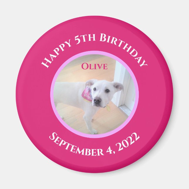 Photo of Adorable Puppy Dog Wearing Hot Pink Scarf Magnet (Front)