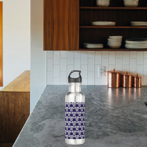 Photo of African Daises Tiled on Purple Stainless Steel Water Bottle