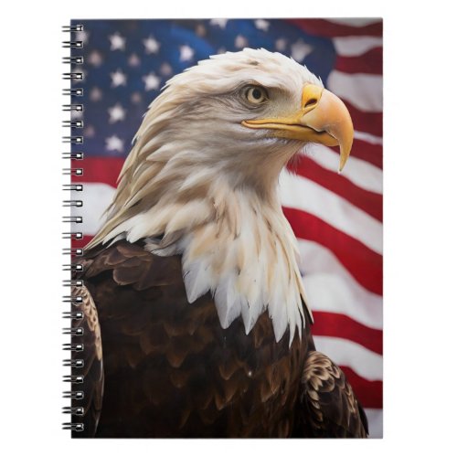 Photo of an Eagle in front of the American flag Notebook