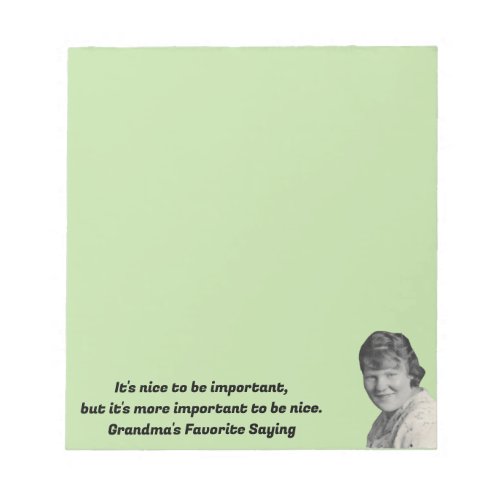 Photo of Ancestor with Favorite Saying on Green Notepad