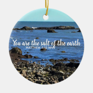 Photo of Atlantic Ocean Bible Verse Encouragement Ceramic Ornament