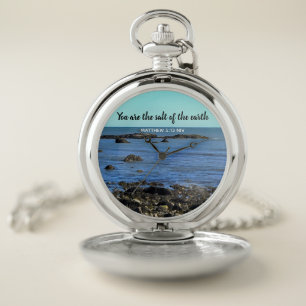 Photo of Atlantic Ocean Bible Verse Encouragement Pocket Watch