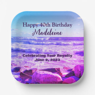 Photo of Atlantic Ocean Waves 40th Birthday Purple Paper Plates