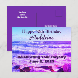 Photo of Atlantic Ocean Waves 40th Birthday Purple Postcard