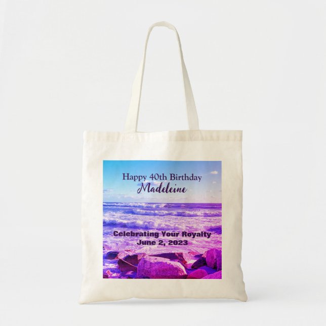 Photo of Atlantic Ocean Waves 40th Birthday Purple Tote Bag (Front)