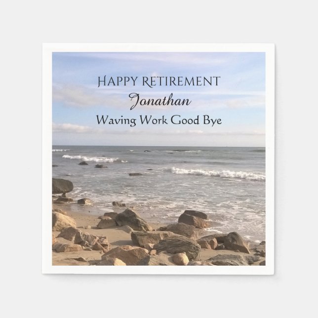 Photo of Atlantic Ocean Waves Happy Retirement Napkins (Front)