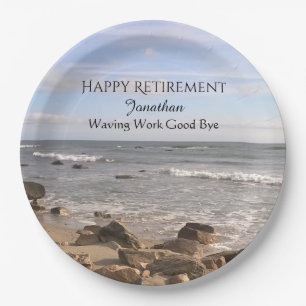 Photo of Atlantic Ocean Waves Happy Retirement Paper Plates