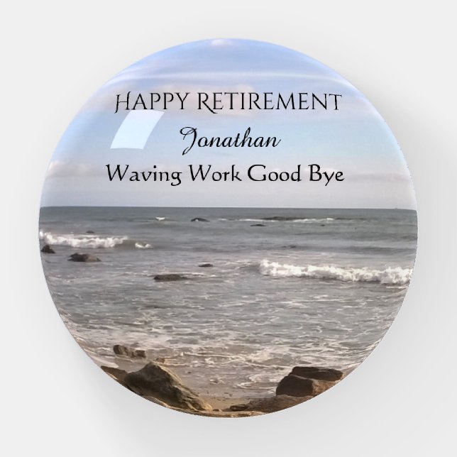Photo of Atlantic Ocean Waves Happy Retirement Paperweight (Front)