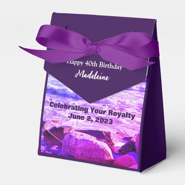 Photo of Atlantic Ocean Waves Purple 40th Birthday Favor Boxes (Front Side)